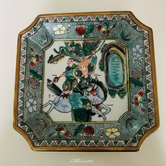 Other - Vintage Chinese Famille Verte Warrior Scene Porcelain Plate with Gilt Trim